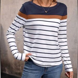 NWOT Navy and White Striped Long Sleeve Tee
